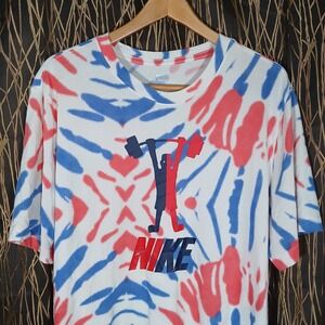 Nike Graphic Tee Mens XL Red Blue Tie Dye Weightlifting DA1794-100